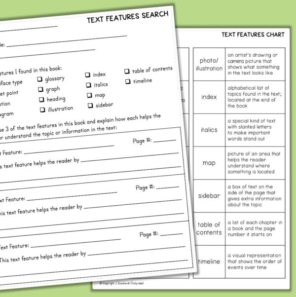 non-fiction text features worksheets